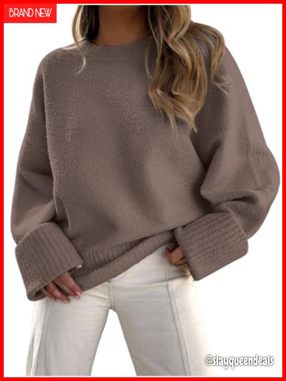 Oversized Cozy Knit Sweater Pullover Crew Neck Long Sleeve Fall Winter Warm